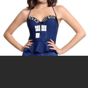 Dr. Who navy peplum tankini top